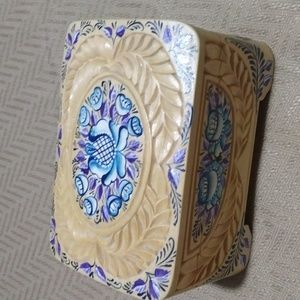 Painted Carved Wood Jewelry or Trinket Box